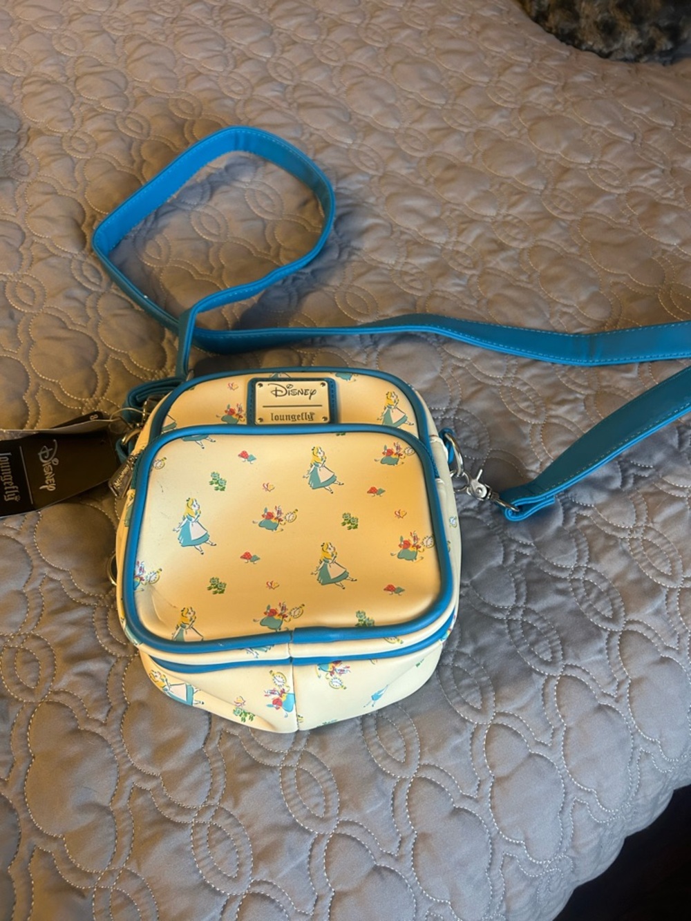 Loungefly Yellow and Blue Alice Print Crossbody Bag